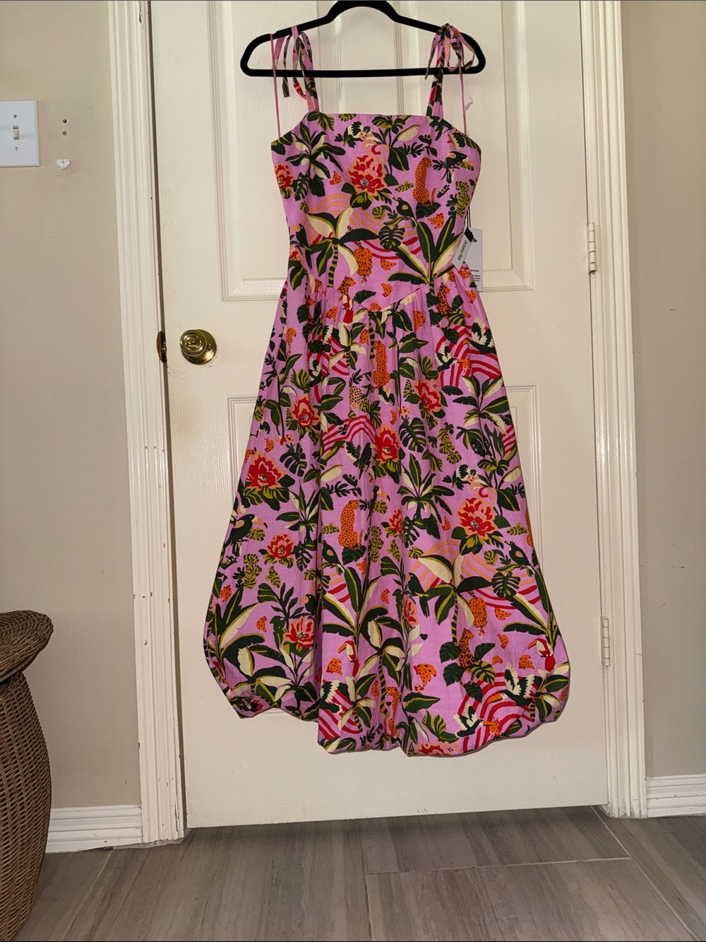 Tulip creations Pink Tropical Floral Dress with Tie Straps
